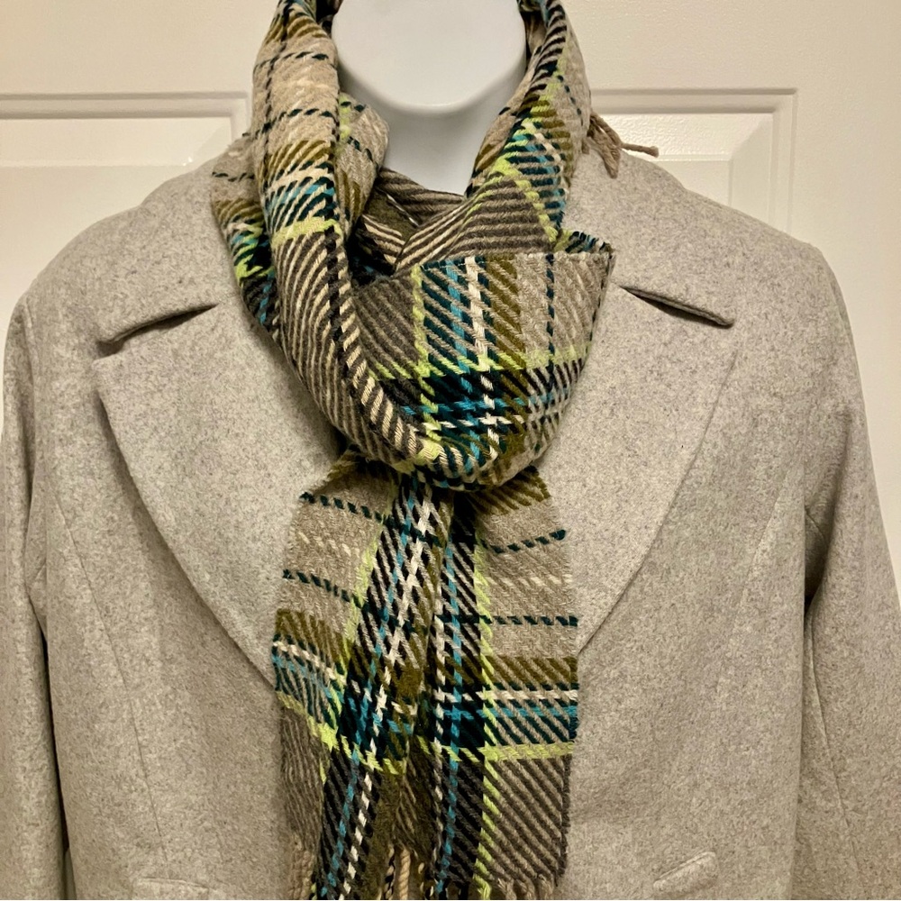 Fiori Di Firenze Italy Elegant Plaid Wool Scarf Brown Tan Multi Women’s